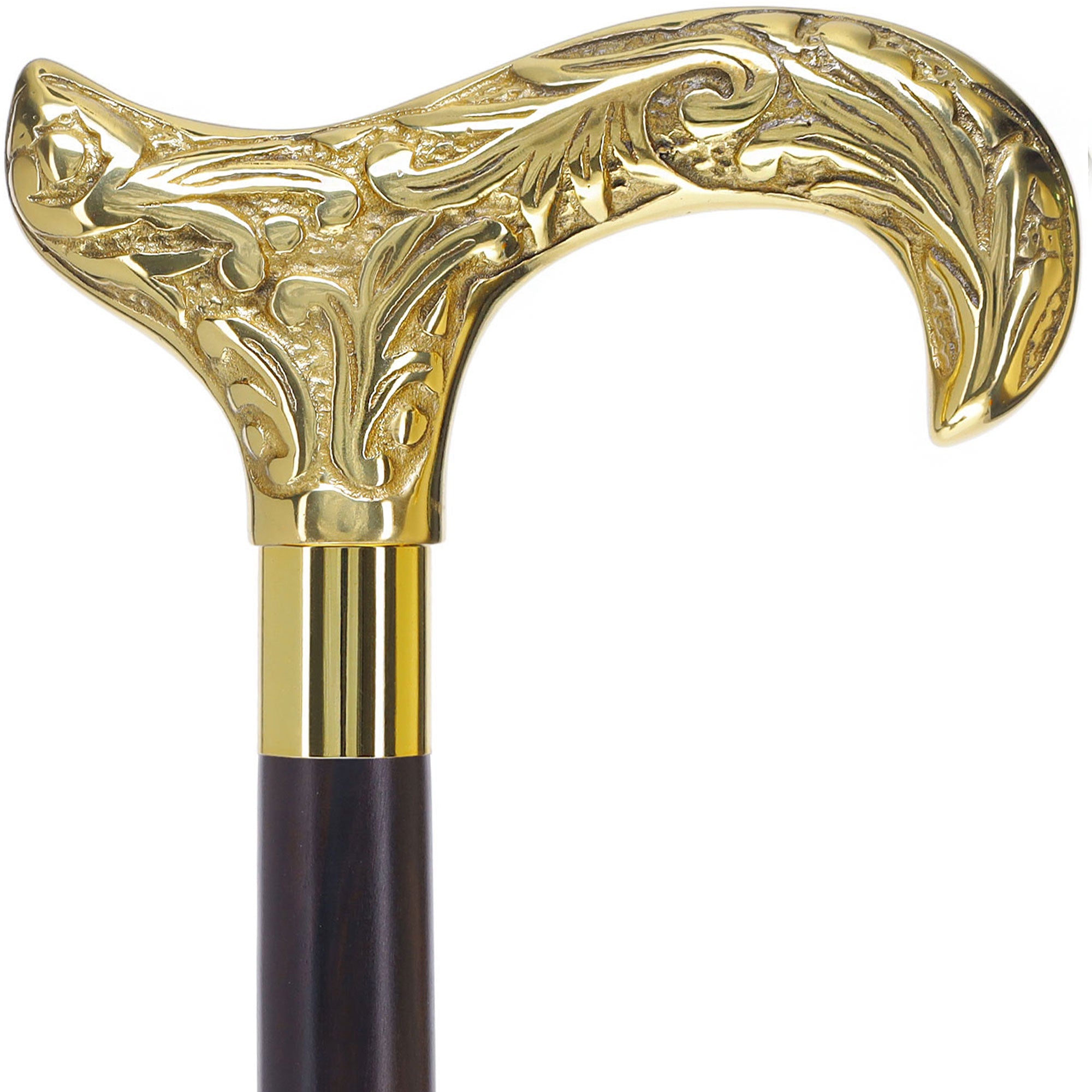 Scratch and Dent Brass Derby Handle Walking Cane w/ Brown Beechwood Shaft and Aluminum Gold Collar V3227 For Cheap