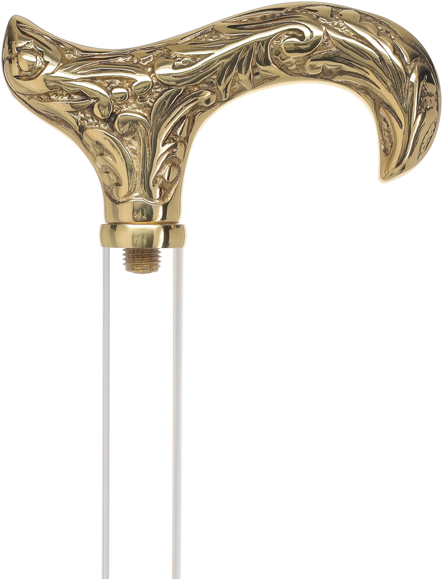 Crystal Elegance Brass Derby Cane with Invisible Acrylic Shaft Options Sale Supply