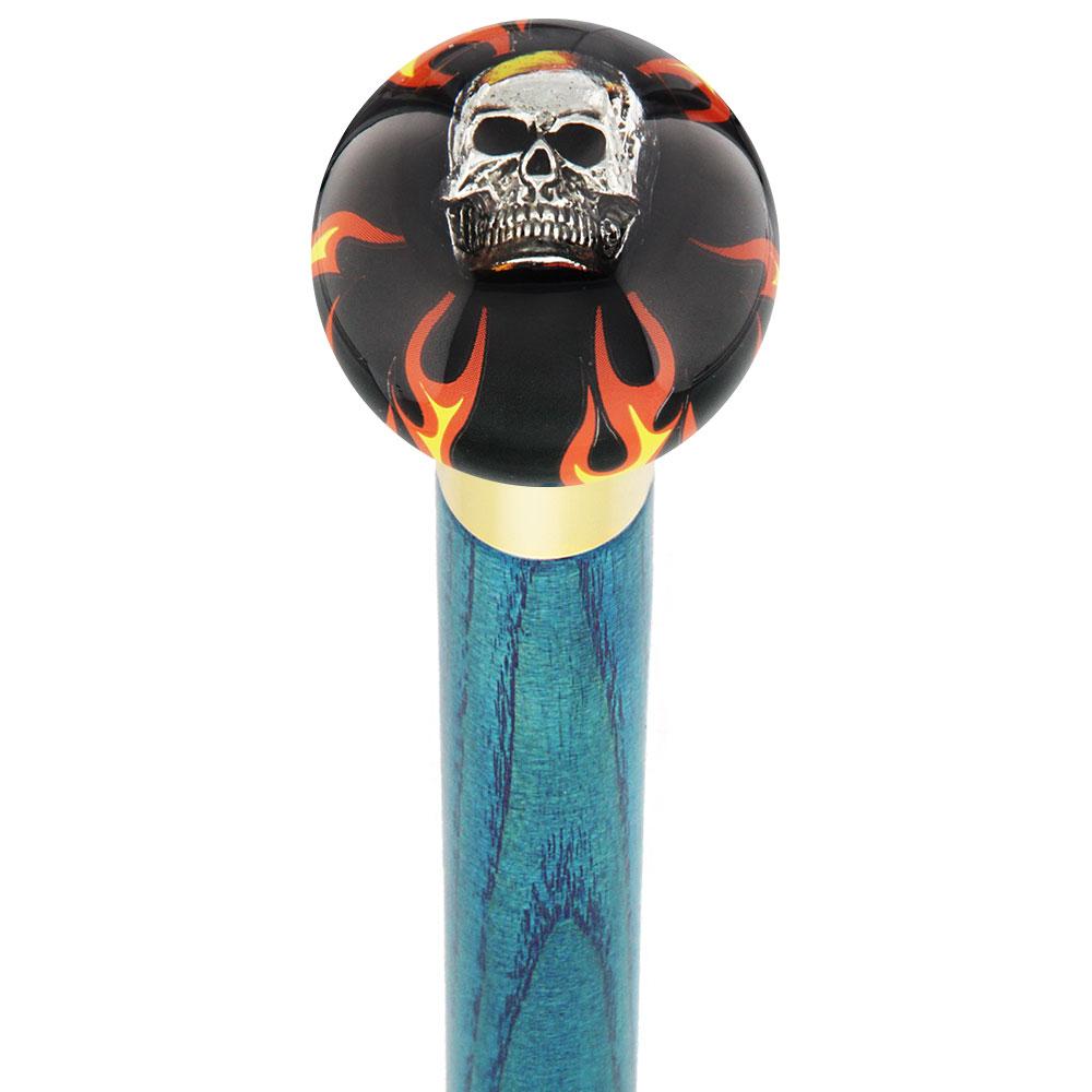 Fire & Brimstone Skull Black Round Knob Cane w/ Custom Color Ash Shaft & Collar Outlet Sast