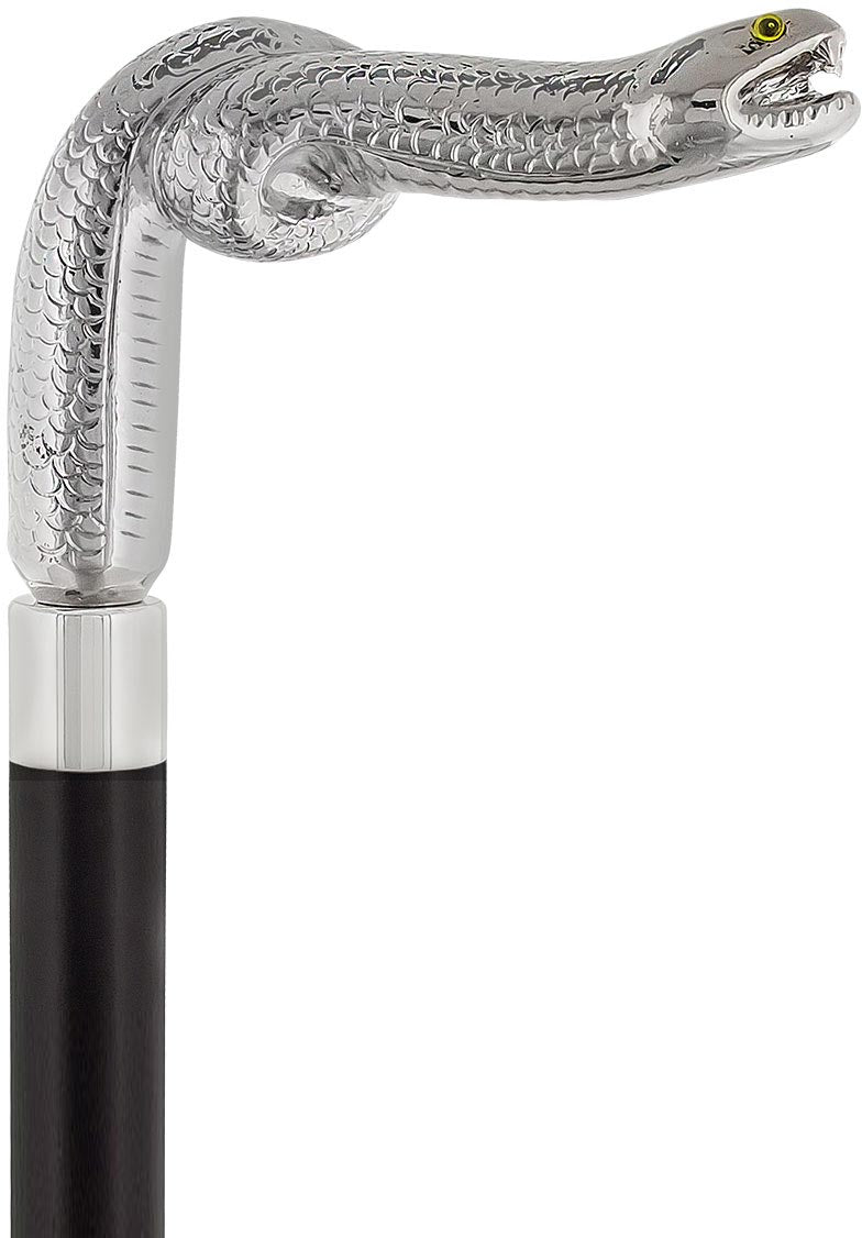 Cunningly Vicious Snake Nickel Plated Fritz Handle Cane w/ Custom Shaft & Collar Free Shipping Cheap