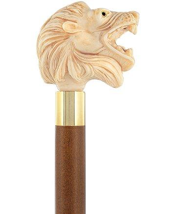 Ferocious Faux Ivory Roaring Lion Knob Handle Walking Cane w/ Custom Shaft & Collar Pictures For Sale