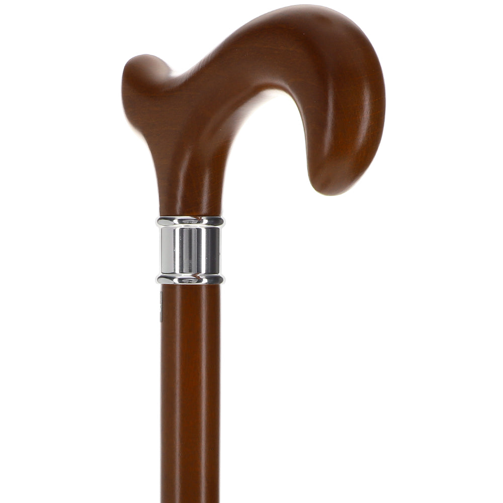 Scratch and Dent House Walnut Stained Beechwood Derby Walking Cane with Stainless Steel Collar V2027 Online Cheap Pice