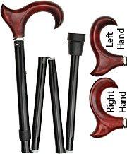 Scratch & Dent Right hand Mahogany Maple Ergonomic Walking Cane w/ Folding, Adjustable Black Aluminum Shaft and Silver Collar Cheap Lowest Pice