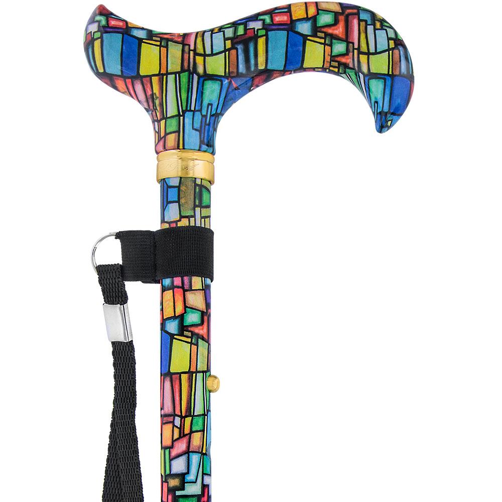 Mosaic Stained: Designer Pattern Folding Adjustable Cane Clearance Reliable