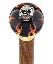 Fire & Brimstone Skull Black Round Knob Cane w/ Custom Color Ash Shaft & Collar Outlet Sast