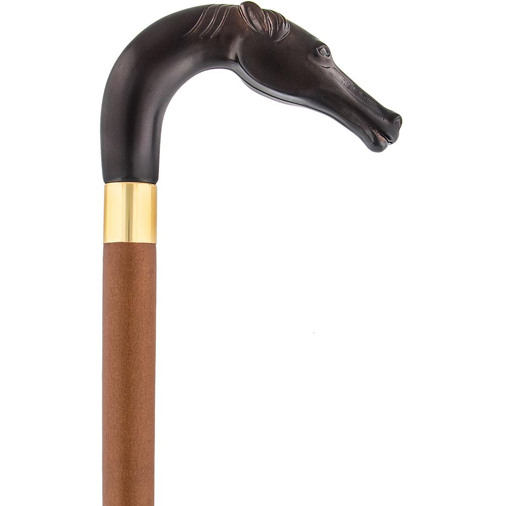 Brown Racing Dark Horse Walking Cane - Italian Handle w/ Custom Shaft and Collar Discount From China