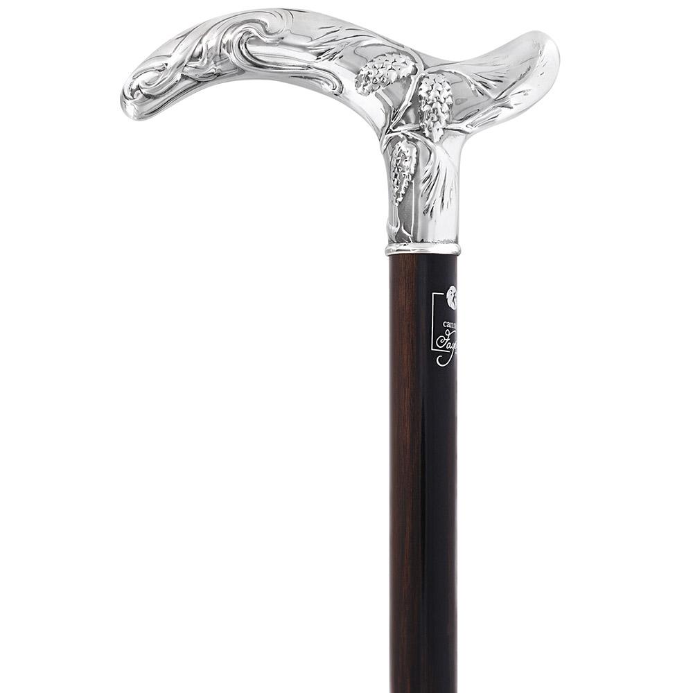 French Silver Birds of Feather Derby Cane: Stamina Wood 2025 Unisex