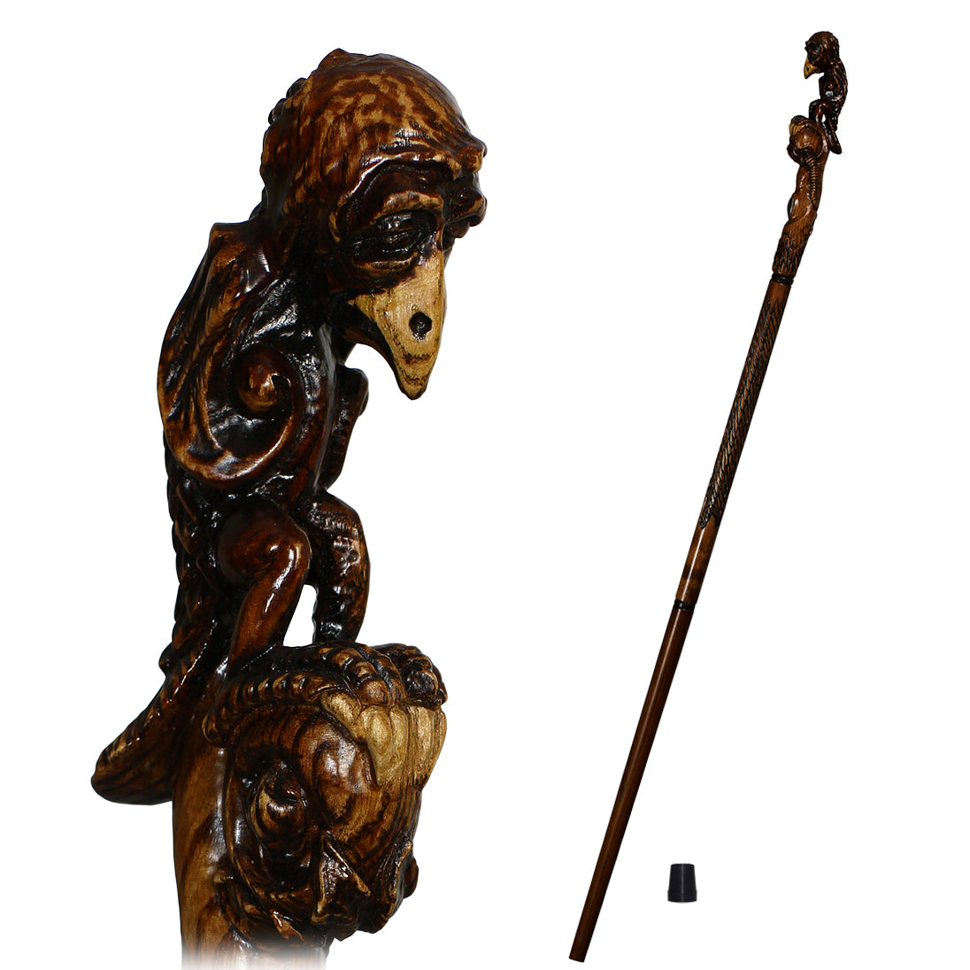 Sad Griffin Raven Bird Artisan Intricate Hand-Carved Walking Cane Pick A Best Sale Online