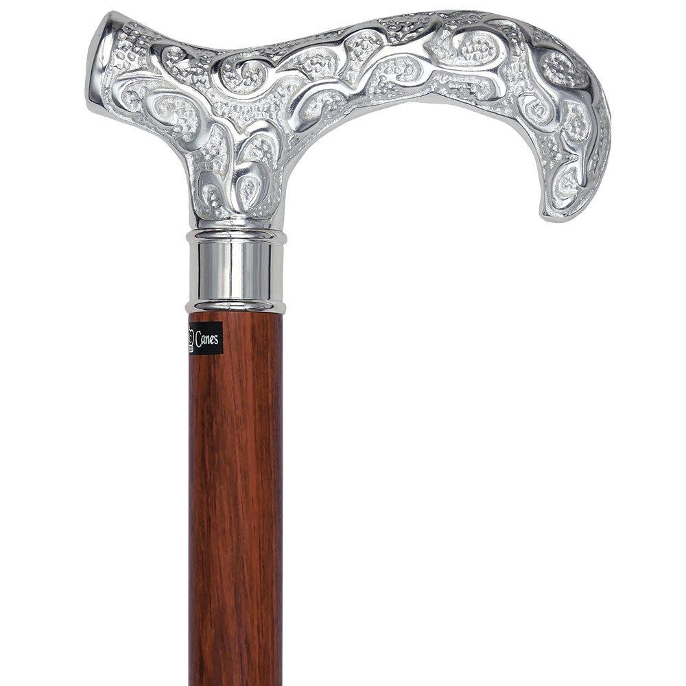 Scratch and Dent Extra Long, Super Strong Silver Plated Scrollwork Derby Walking Cane with Purpleheart Wood Shaft V1612 Cheap Get To Buy