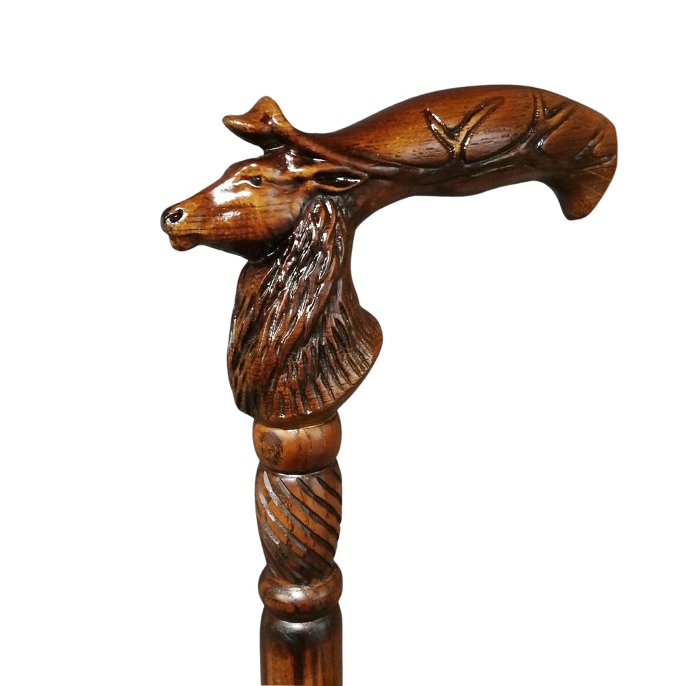 Deer Wolf Artisan Intricate Detail Hand-Carved Walking Cane Supply