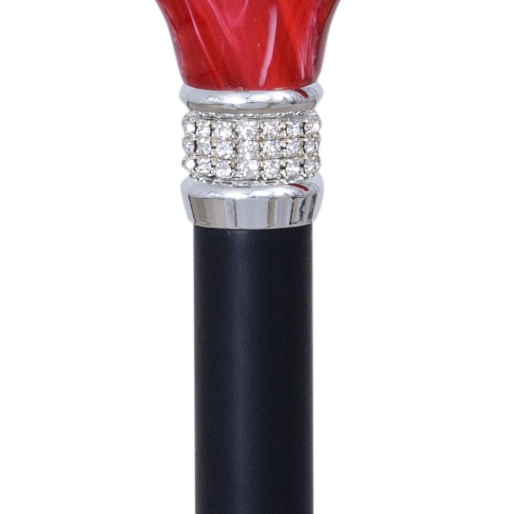 Scratch and Dent Midnight Red Pearlz with Rhinestone Collar and Designer Adjustable Folding Cane V3440 Cheap Sale 100% Original