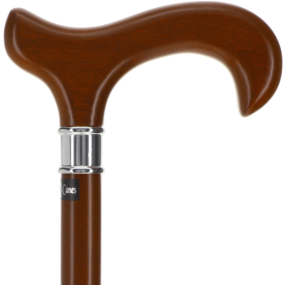 Scratch and Dent House Walnut Stained Beechwood Derby Walking Cane with Stainless Steel Collar V2027 Online Cheap Pice