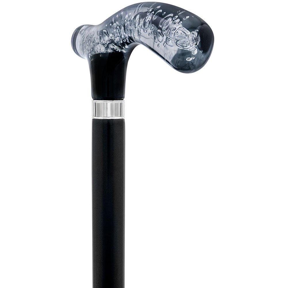 Scratch and Dent Black and Clear Acrylic Bubble Handle Cane w/ Black Beechwood Shaft & Silver Collar V2057 Free Shipping Cheap