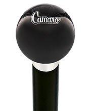 Licensed Camaro Emblem Black Round Knob Cane w/ Custom Wood Shaft & Collar Cheap Fake