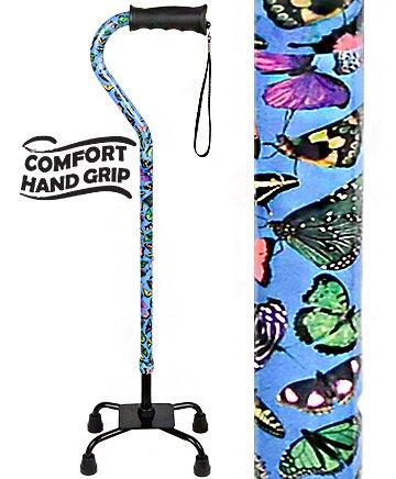 Butterflies Aluminum Convertible Quad Base Walking Cane - Adjustable Shaft Clearance Online Amazon