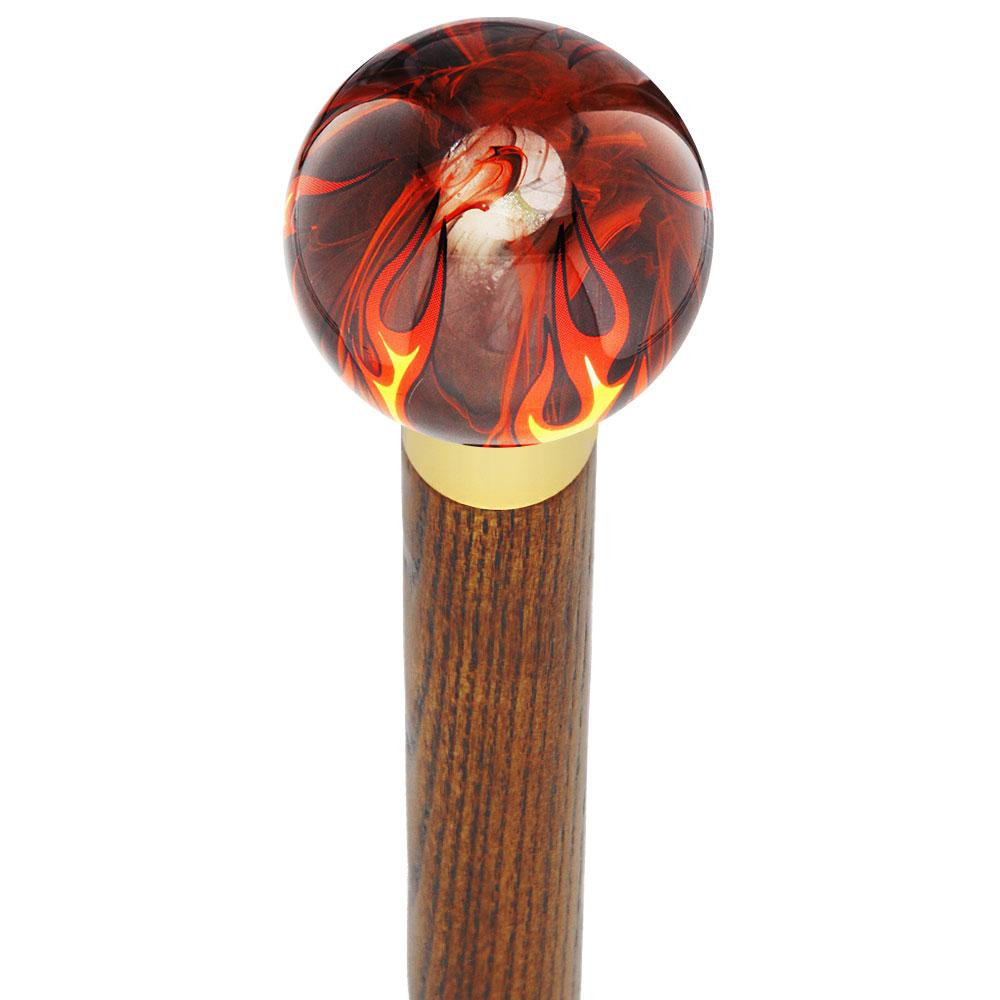 Burst of Flames Smokey Orange Round Knob Cane w/ Custom Wood Shaft & Collar Wholesale Pice