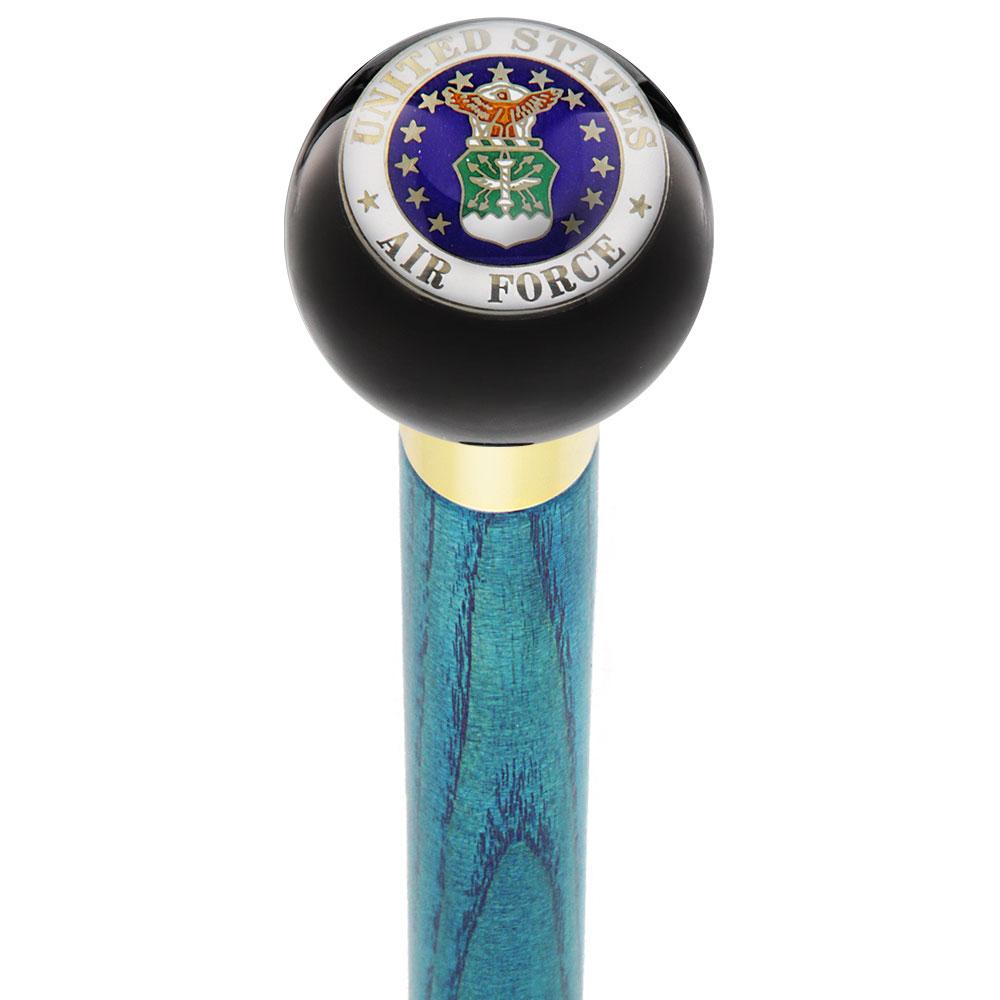 U.S. Air Force Black Round Knob Cane w/ Custom Color Ash Shaft & Collar Free Shipping Low Cost