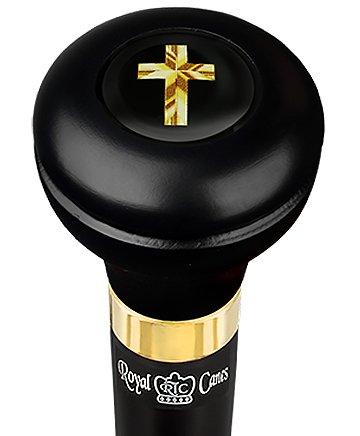 Scratch and Dent Christian Cross Symbol Flask Walking Stick w/ Black Beechwood Shaft & Pewter Collar V3379 Free Shipping Best