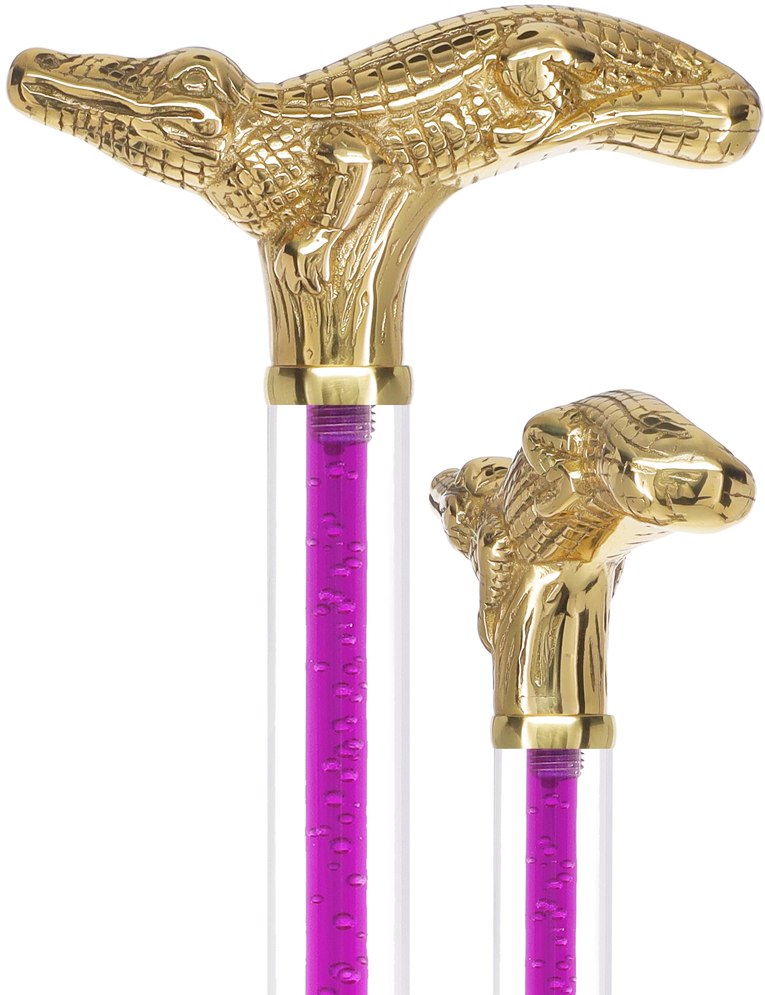 Color Crystal Elegance Brass Alligator Cane with Invisible Acrylic Shaft Options Release Dates