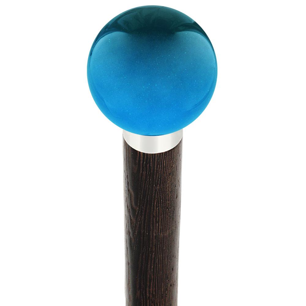 Ocean Blue Metallic Round Knob Cane w/ Custom Wood Shaft & Collar Free Shipping Pick A Best