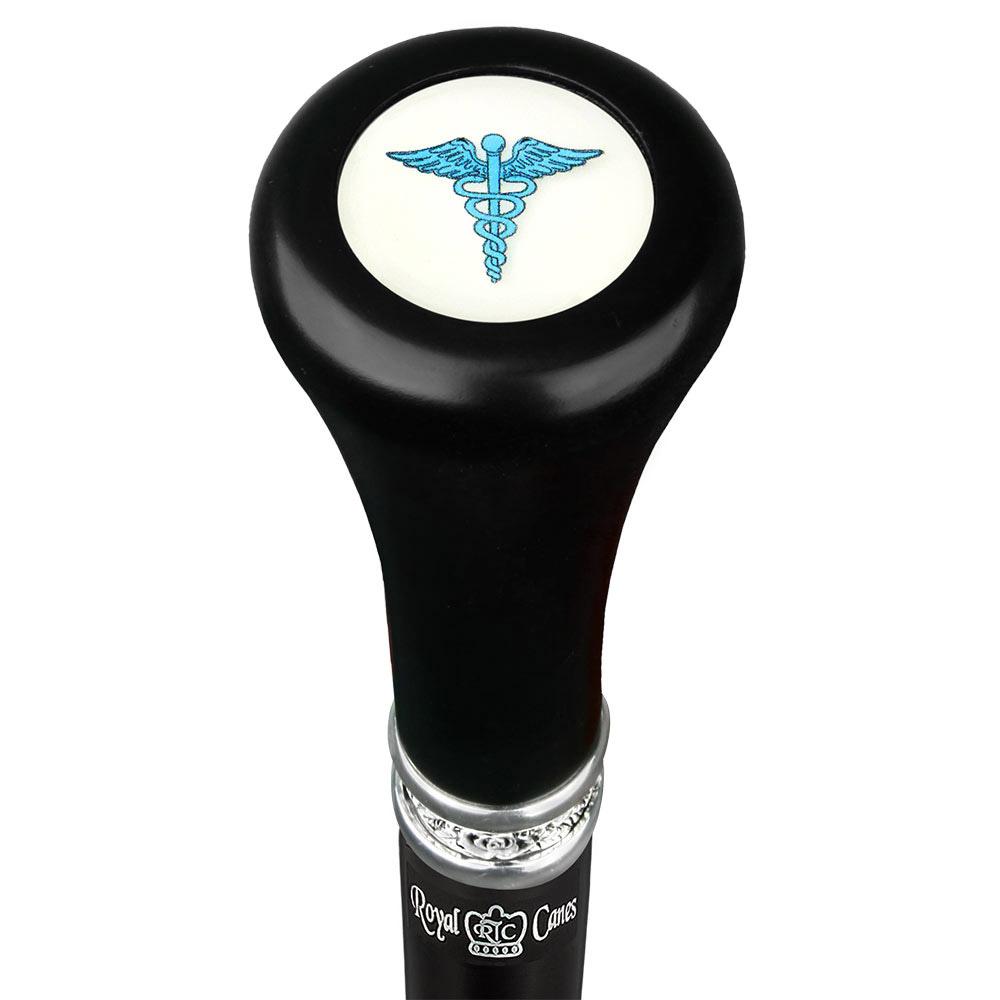 Medical Doctor Caduceus Flat Top Stick: Beechwood Shaft Pewter Cheap Low Cost