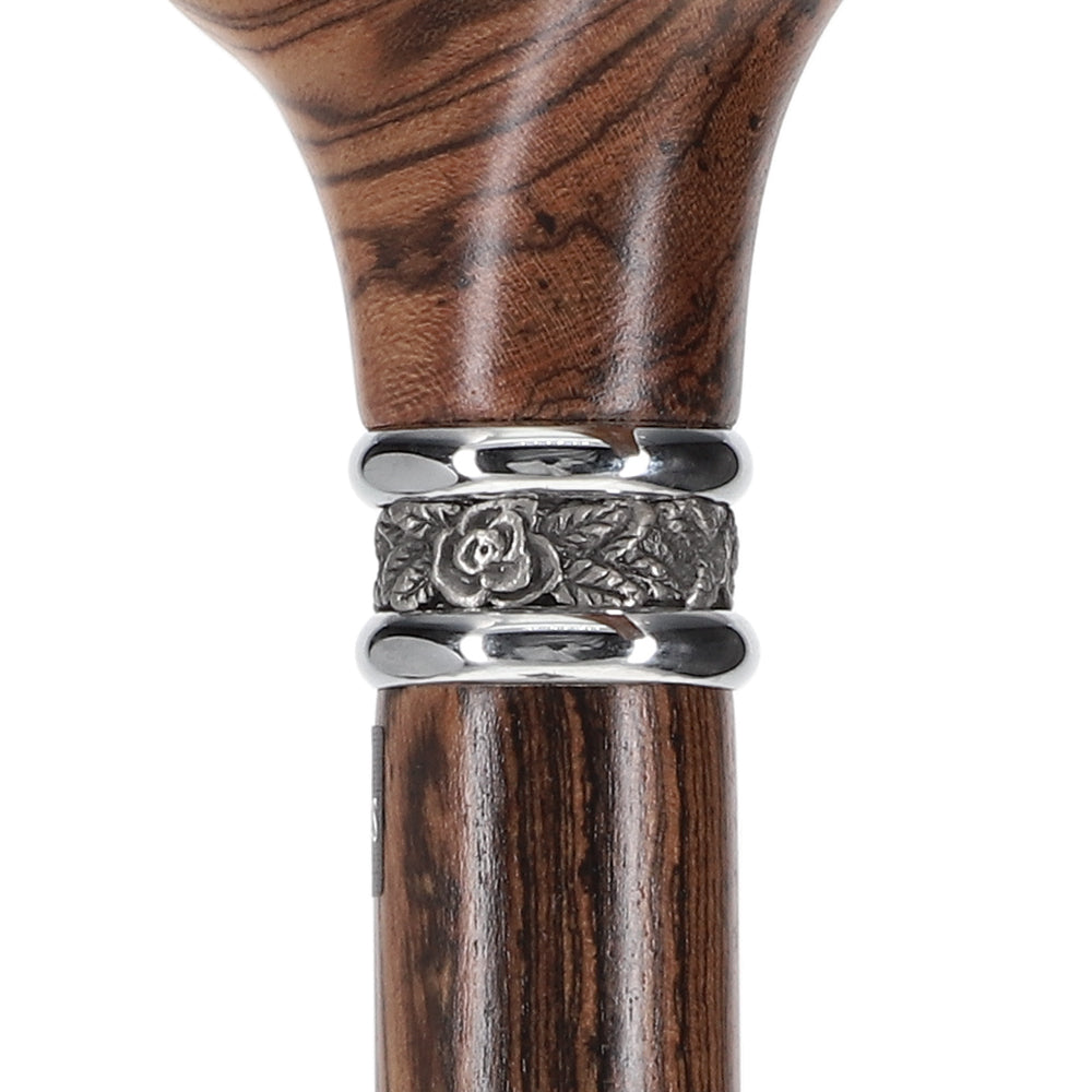 Scratch and Dent Derby Walking Cane With Genuine Bocote Wood Shaft and Pewter Rose Collar V1220 Clearance 100% Guaranteed