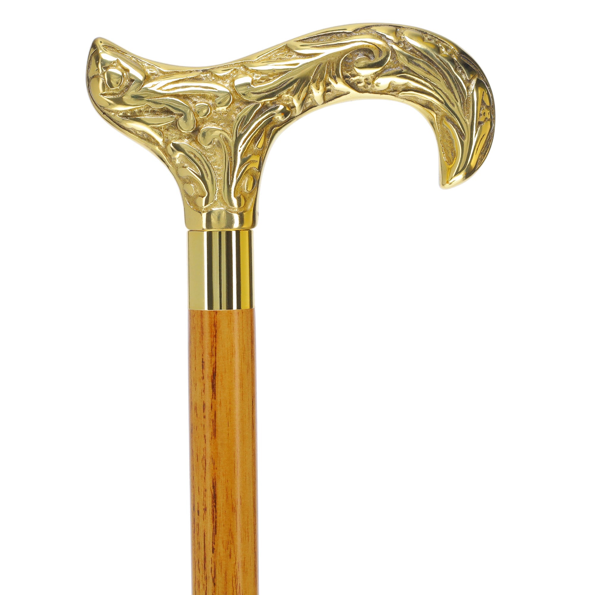 Scratch and Dent Brass Derby Handle Walking Cane w/ Brown Beechwood Shaft and Aluminum Gold Collar V2112 Outlet Countdown Package