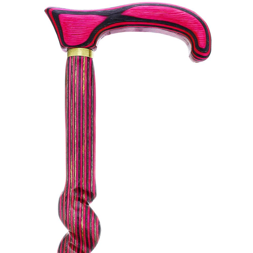 USA-Made Twisted Spiral Cane: Pink & Black Vibrant Laminate 100% Authentic