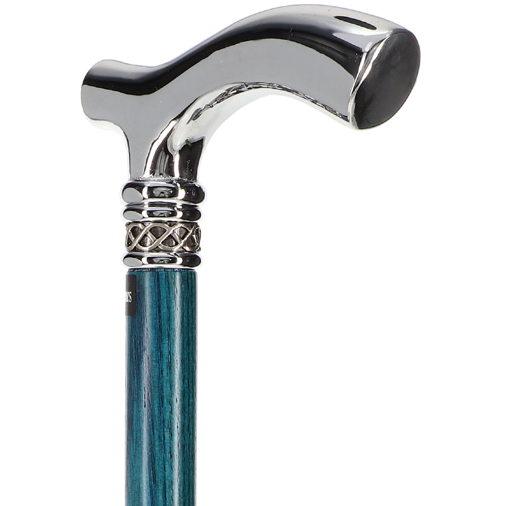 Scratch and Dent Blue Slim Line Chrome Plated Fritz Walking Cane With Blue Ash Shaft and Pewter Swirl Collar V1606 Factory Outlet Cheap Pice