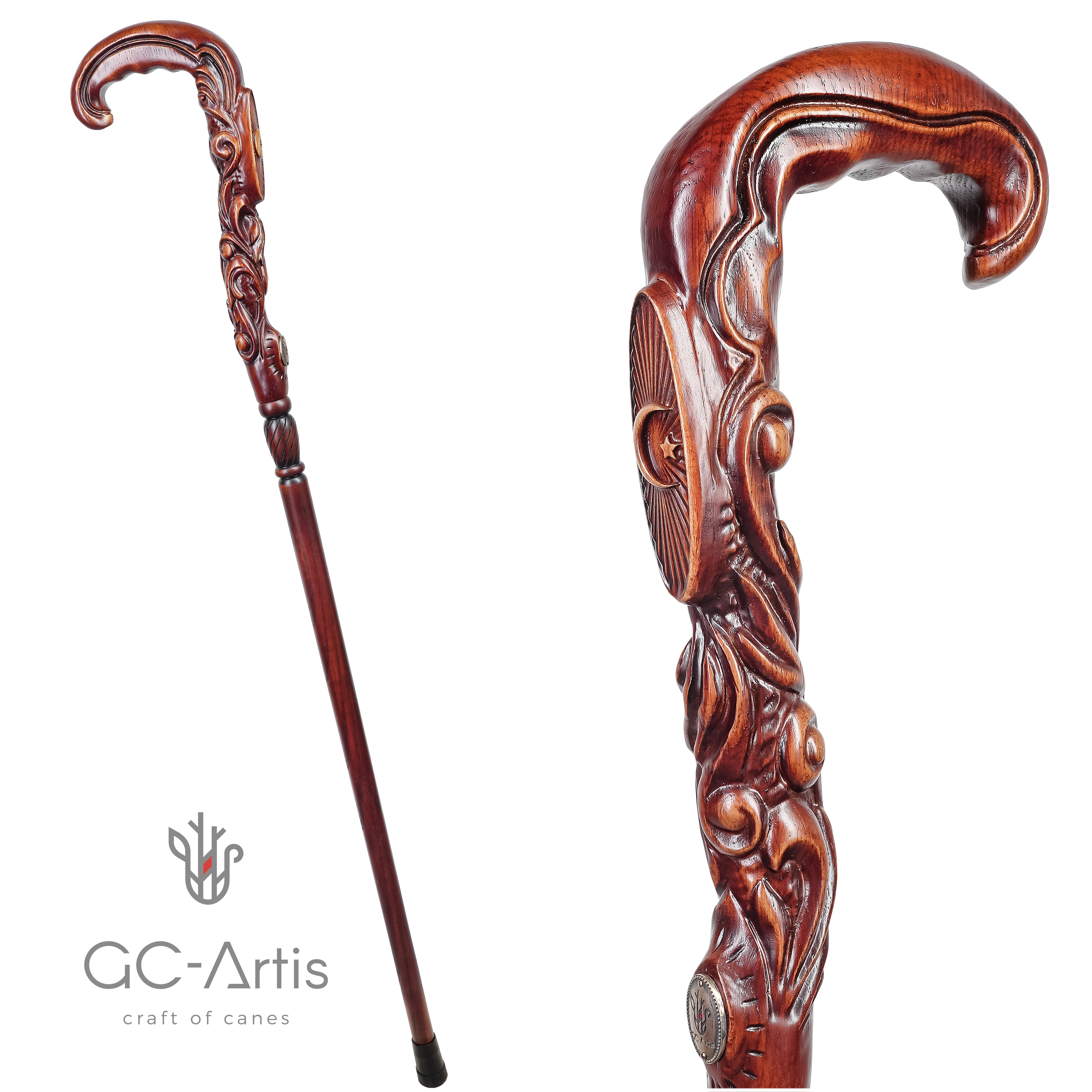 Muslim Symbol Carved Wood Cane: Unique Wood Handcarved Artisan Detail Buy Cheap 2025 New