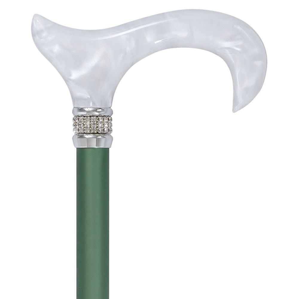 Scratch and Dent Lucky Green Pearlz w/ Rhinestone Collar Green Designer Adjustable Folding Cane V1661 Free Shipping Manchester Great Sale
