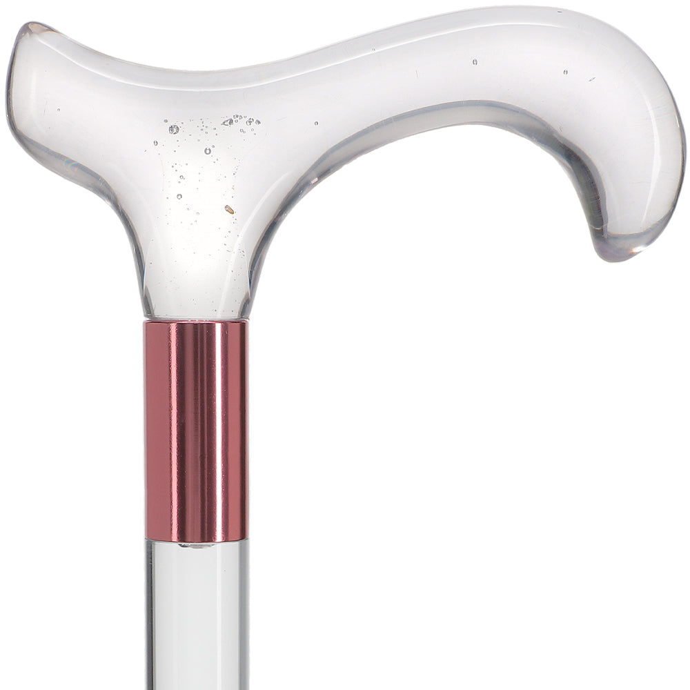 Scratch and Dent Clear Lucite Derby Handle Walking Cane with Lucite Shaft and Pink Collar V2086 Low Pice Fee Shipping Sale Online