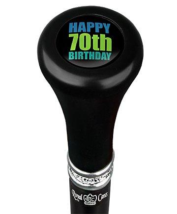 Happy 70th Birthday Top Walking Stick w/ Black Beechwood Shaft & Pewter Collar 2025 Unisex