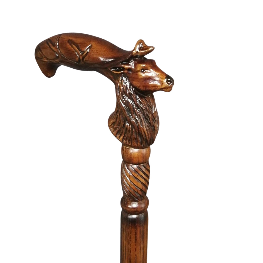 Deer Wolf Artisan Intricate Detail Hand-Carved Walking Cane Supply