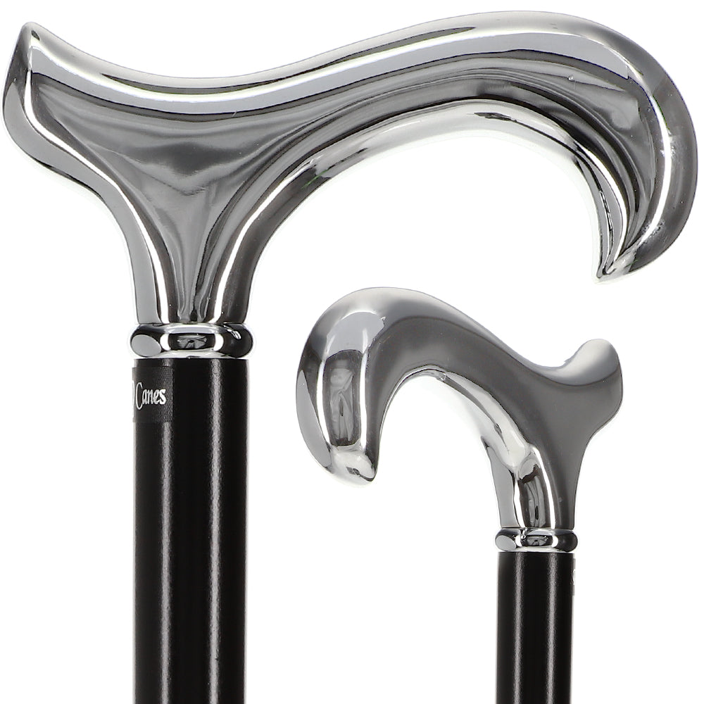 Scratch and Dent Chrome Plated Derby Walking Cane With Black Beechwood Shaft and Silver Collar V2012 Best