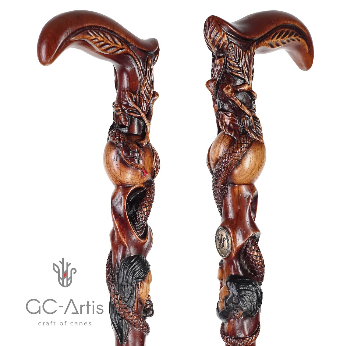 Adam & Eve Carved Wood Cane: Unique Wood Handcarved Artisan Detail Clearance 2025 New