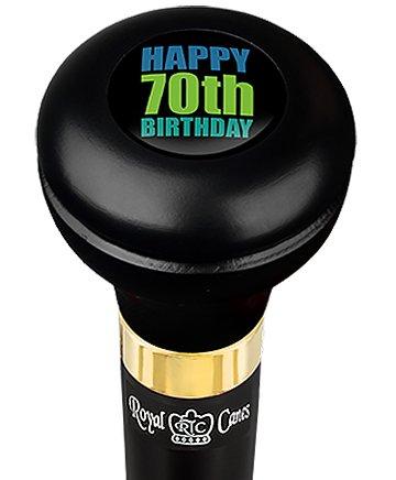 Happy 70th Birthday Flask Walking Stick w/ Black Beechwood Shaft & Pewter Collar Outlet Discount Sale