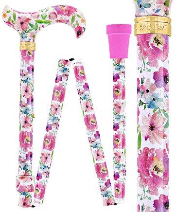 Scratch and Dent Watercolor Flowers Vivienne May Designer Folding Adjustable Cane V1683 Supply Cheap Pice