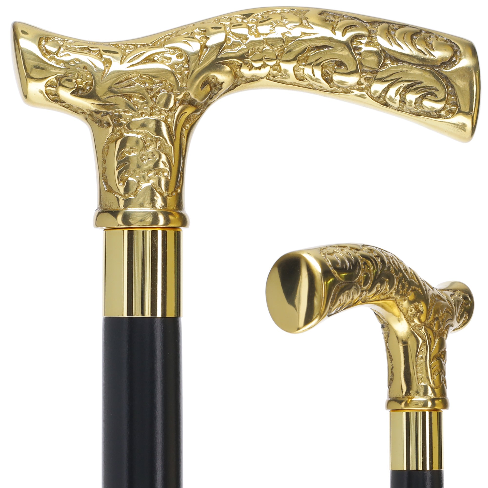 Scratch and Dent Brass Fritz Handle Walking Cane w/ Ash Shaft and Brass Gold Collar V2110 Cheap Sale Brand New Unisex