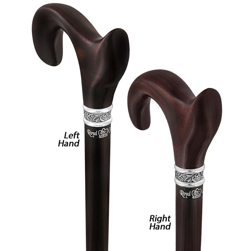 Scratch and Dent Cocobolo Ergonomic Handle Walking Cane With Ebony Shaft and Pewter Rose Collar V3220 Free Shipping Clearance