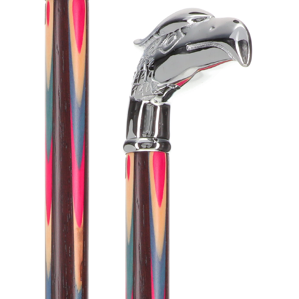 Scratch and Dent Colors Don't Run Chrome Plated Eagle Head Walking Cane With Inlaid Wenge Wood Shaft - Silver Collar V2050 Outlet Pay With Paypal