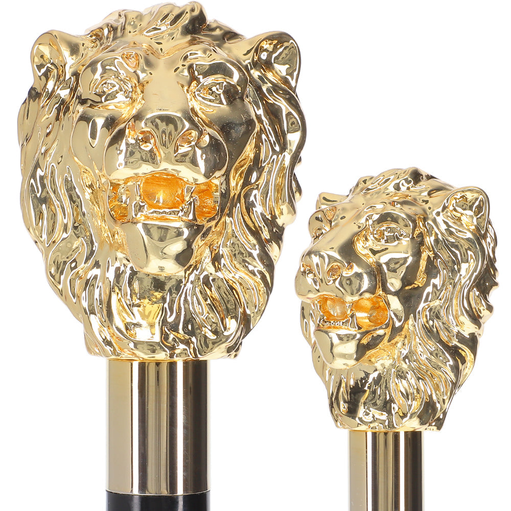 Scratch and Dent 24K Gold Plated Lion Head Walking Stick With Black Beechwood Shaft and Collar V2191 In China Sale Online