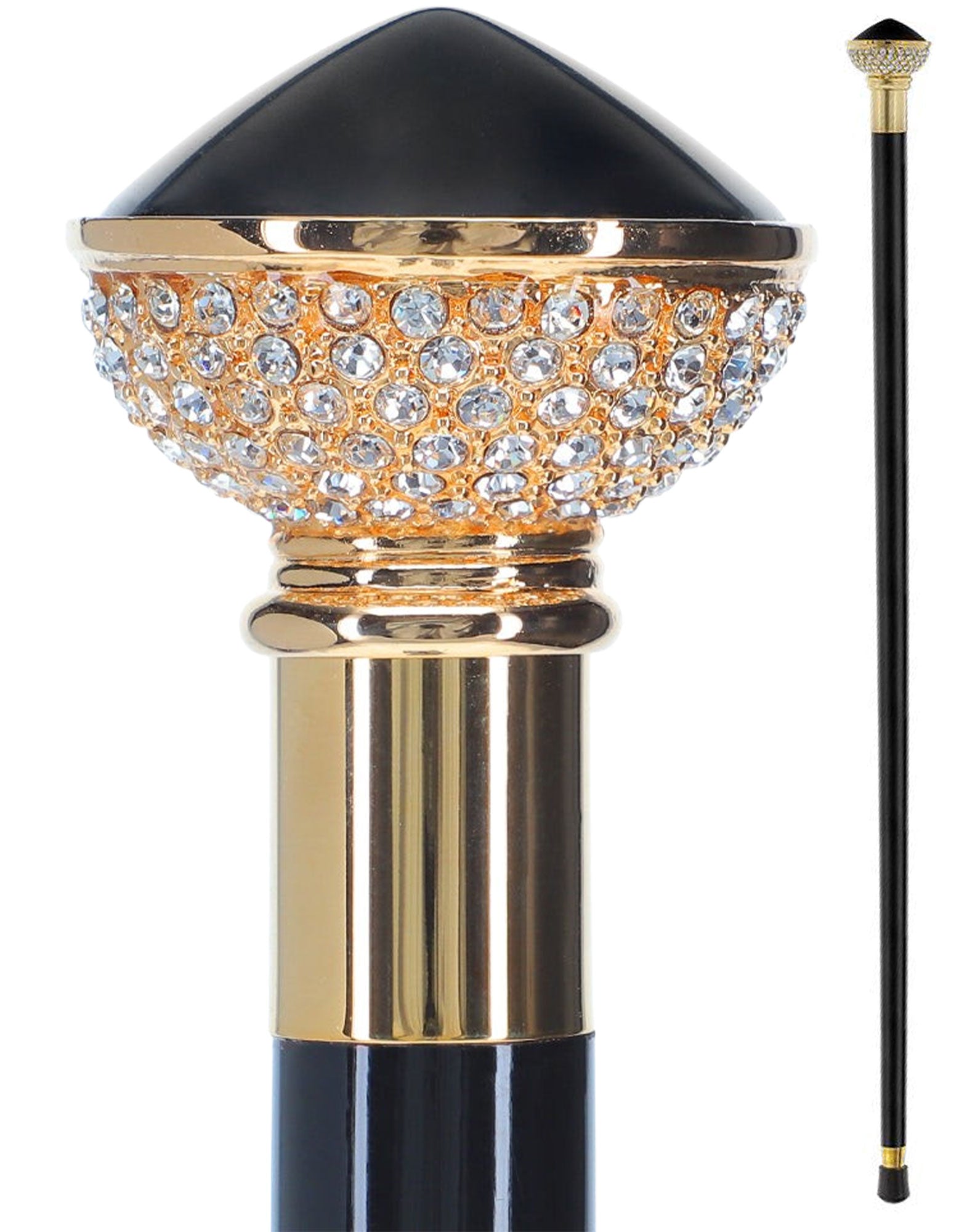 Black and Swarovski Crystal Encrusted Half Knob Walking Stick with Black Beechwood Shaft and Collar Visit New