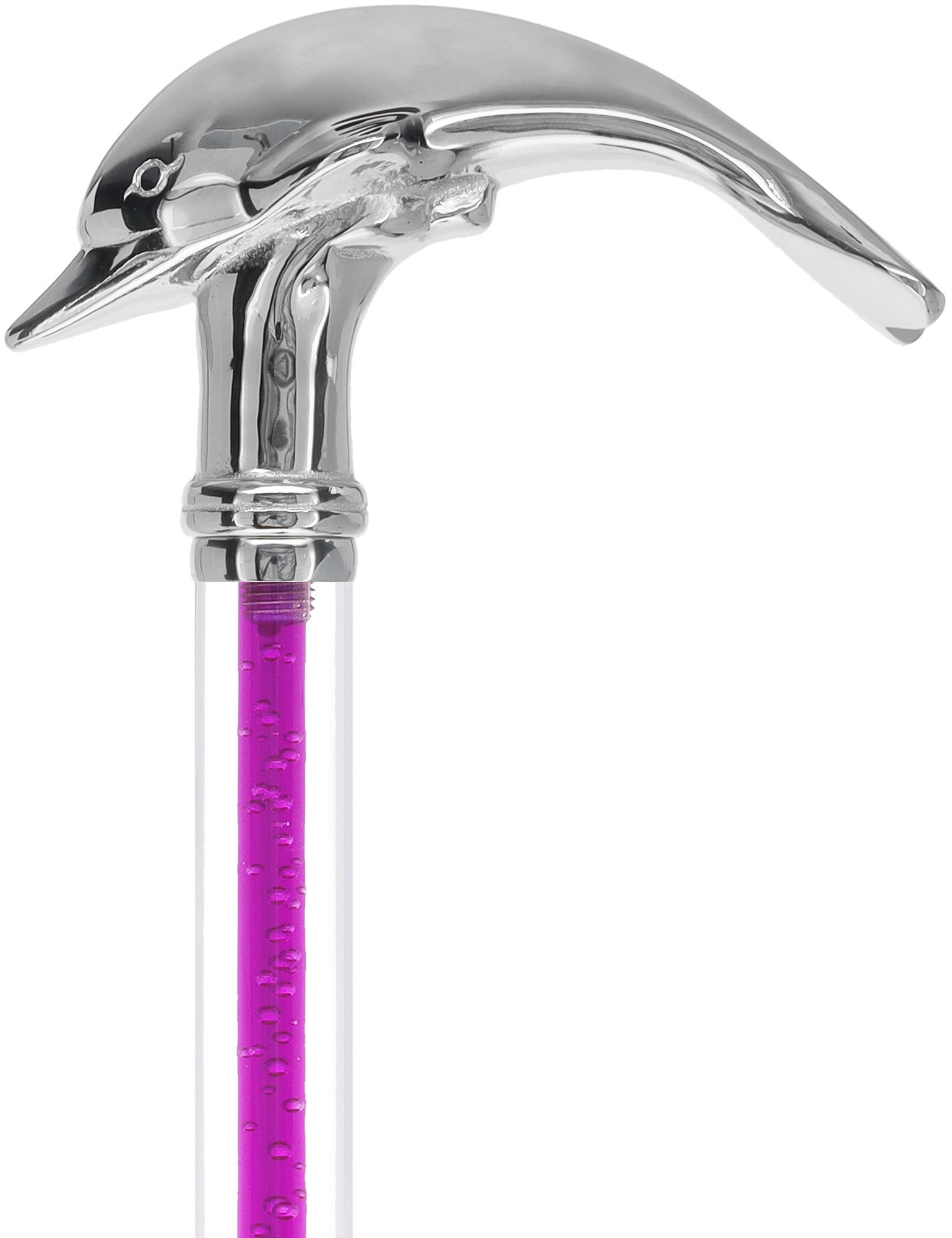 Color Crystal Elegance Chrome Dolphin Cane with Invisible Acrylic Shaft Options Cheap Order