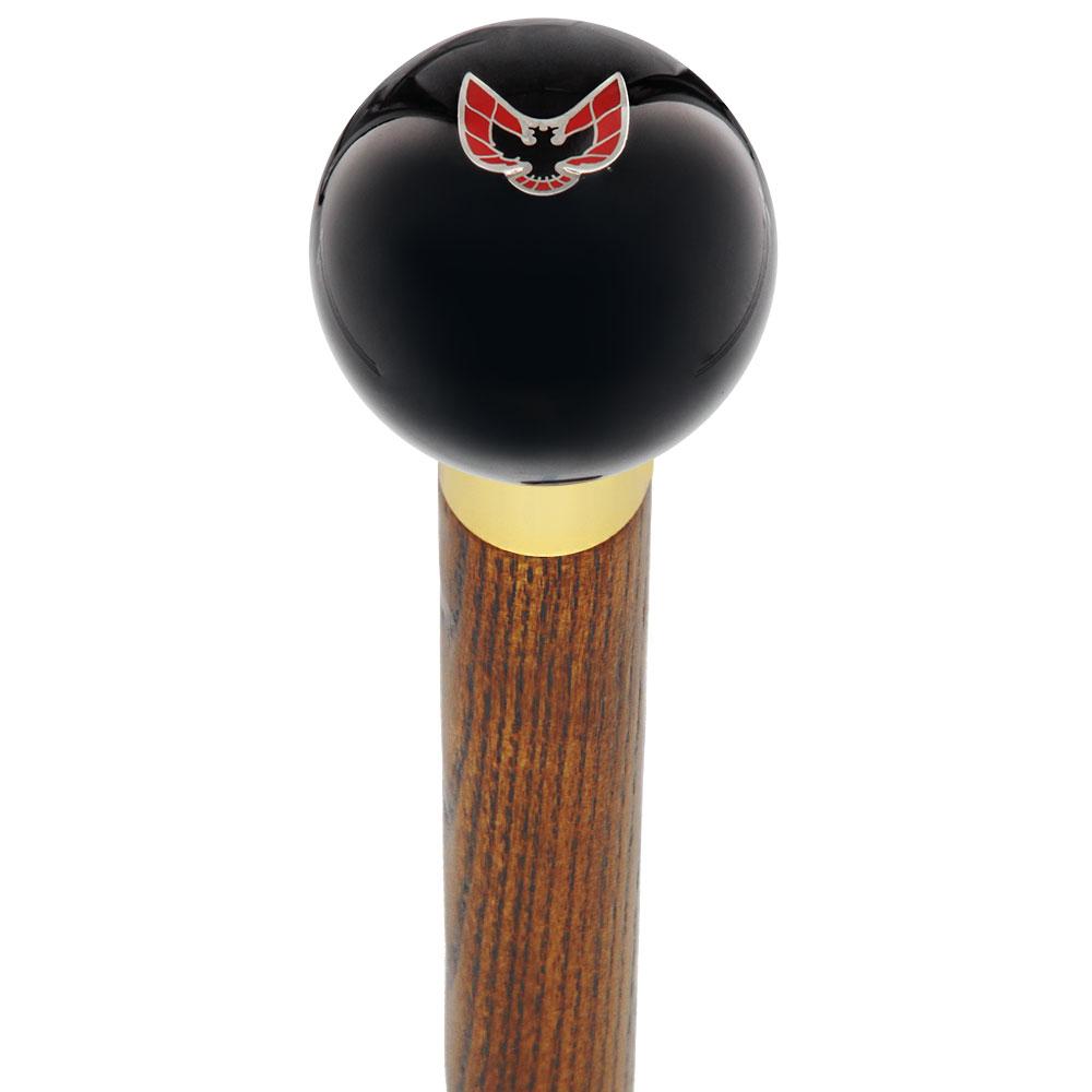 Licensed Firebird Emblem Black Round Knob Cane w/ Custom Color Ash Shaft & Collar Discount Online