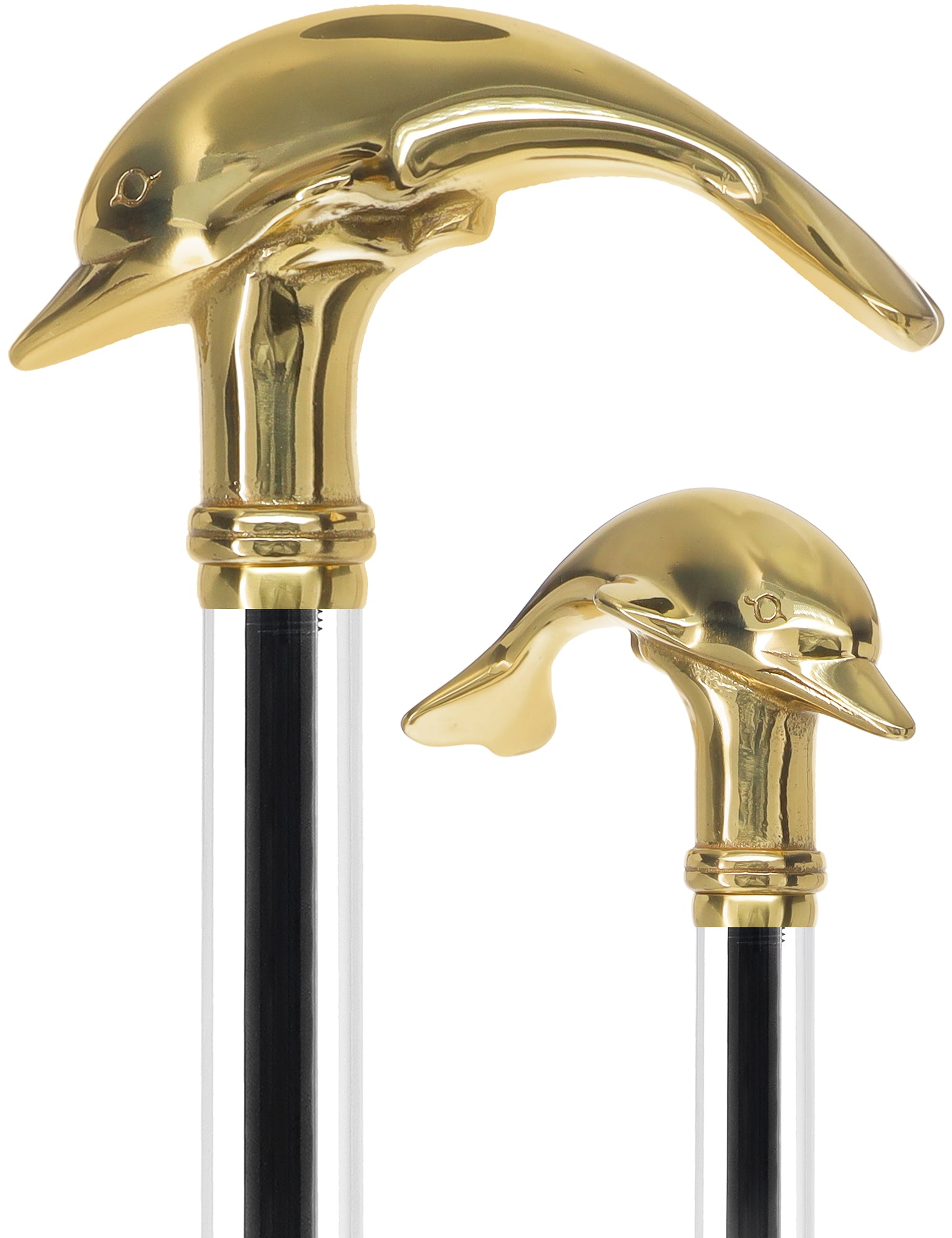 Crystal Elegance Brass Dolphin Cane with Invisible Acrylic Shaft Options Discount Authentic Online