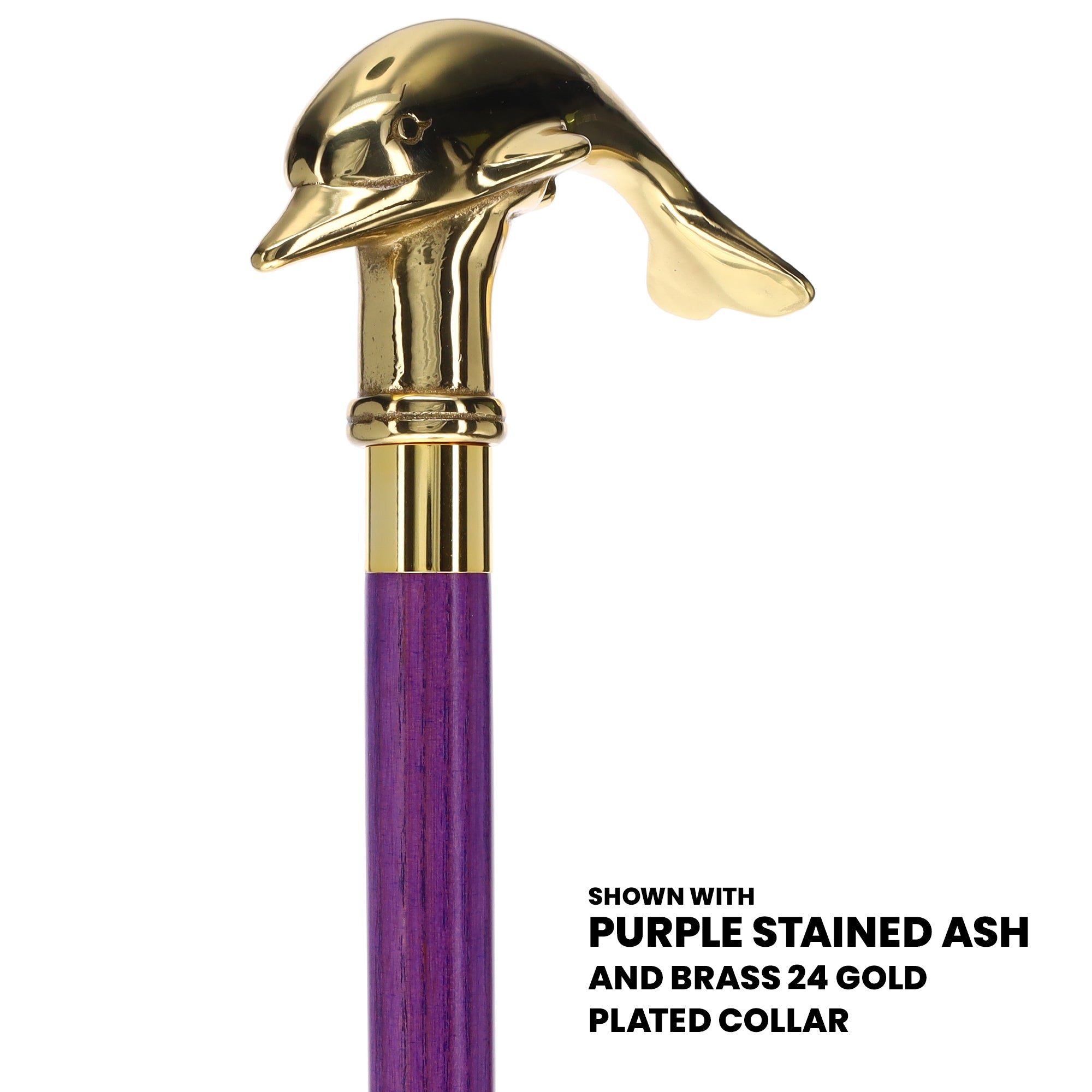 Premium Brass Dolphin Handle Cane: Stained Custom Color Shaft Where To Buy Cheap Real