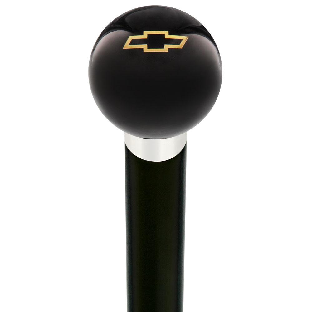 Licensed Chevy Classic Emblem Black Round Knob Cane w/ Custom Wood Shaft & Collar Low Cost Cheap Pice