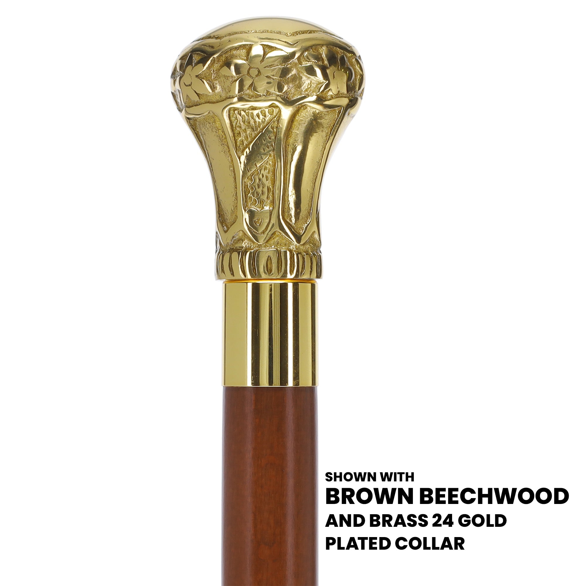 Scratch and Dent Brass Knob Handle Walking Cane w/ Brown Beechwood Shaft and Aluminum Gold Collar V3149 Cheap With Mastercard