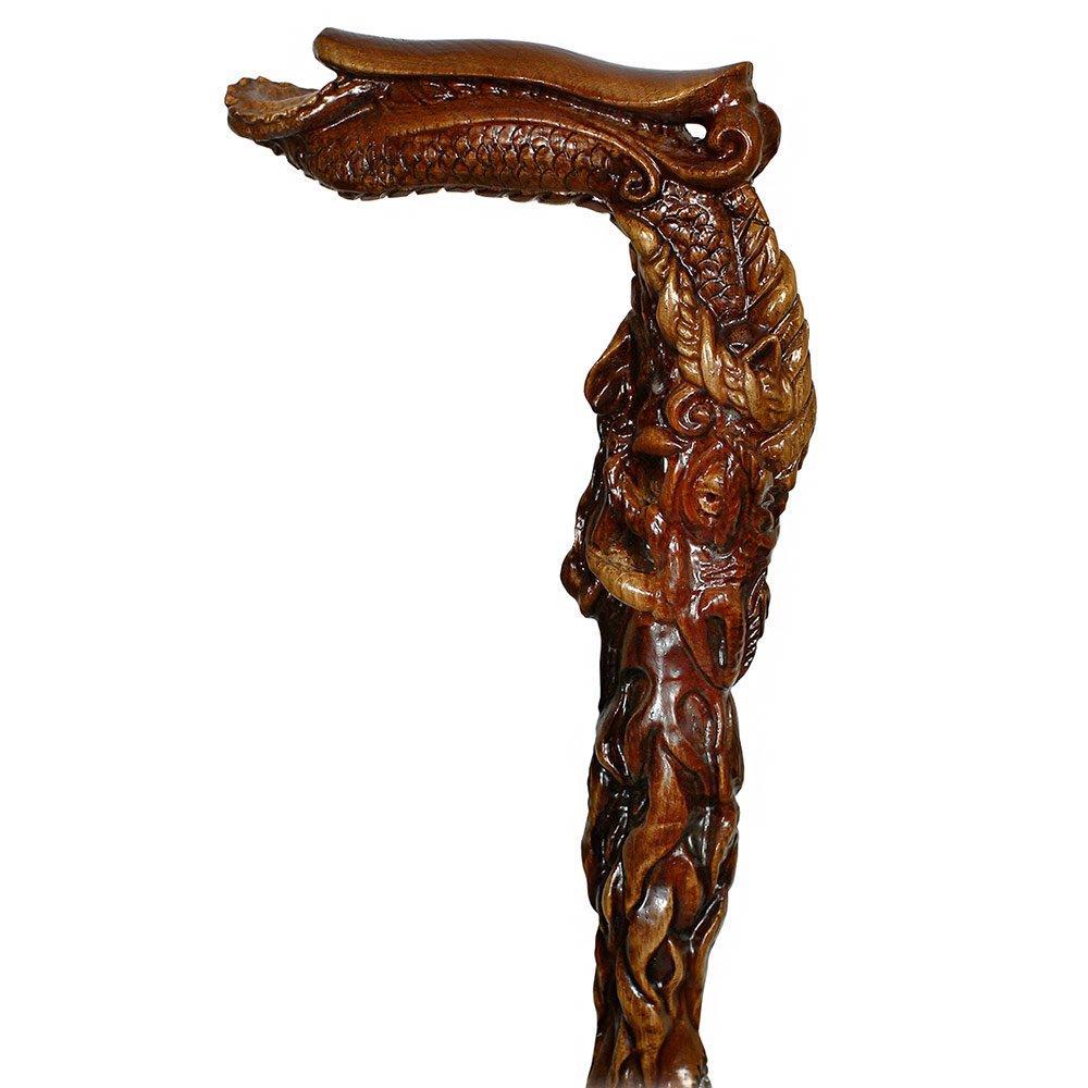 Dark Fiery Dragon Oak Wood Artisan Intricate Handcarved Cane Buy Cheap Fashion Style